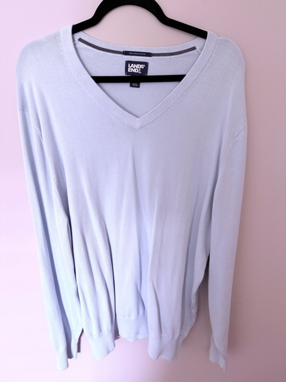 Lands' End Men's size XXL Light Blue V-Neck Sweater